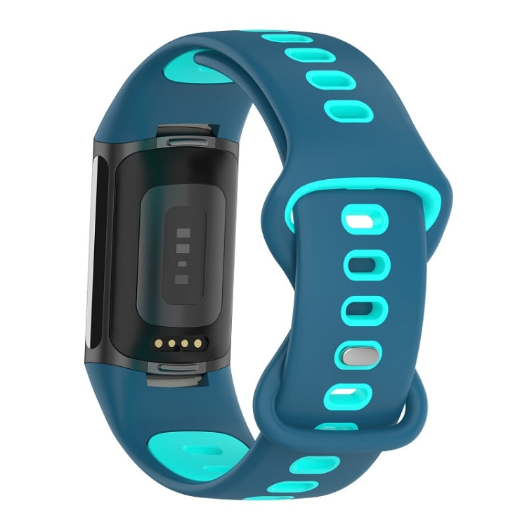 For Fitbit Charge 6 Two Color Silicone Watch Band(Blue Teal) - Watch Bands by buy2fix | Online Shopping UK | buy2fix
