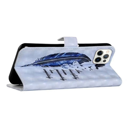 For iPhone 16 Pro Oil Embossed 3D Drawing Leather Phone Case(Blue Feather) - iPhone 16 Pro Cases by buy2fix | Online Shopping UK | buy2fix