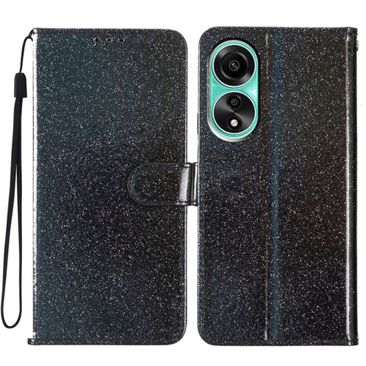 For OPPO A38 4G Glitter Powder Flip Leather Phone Case(Black) - A38 Cases by buy2fix | Online Shopping UK | buy2fix