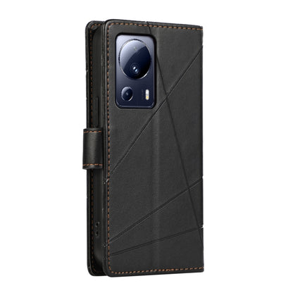 For Xiaomi 13 Lite PU Genuine Leather Texture Embossed Line Phone Case(Black) - 13 Lite Cases by buy2fix | Online Shopping UK | buy2fix