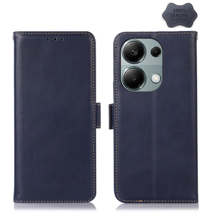 For Xiaomi Redmi Note 13 Pro 4G/Poco M6 Pro Magnetic Crazy Horse Texture Genuine Leather RFID Phone Case(Blue) - Note 13 Pro Cases by buy2fix | Online Shopping UK | buy2fix