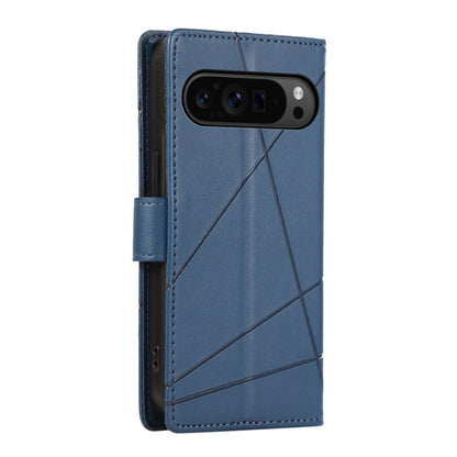 For Google Pixel 9 Pro PU Genuine Leather Texture Embossed Line Phone Case(Blue) - Google Cases by buy2fix | Online Shopping UK | buy2fix