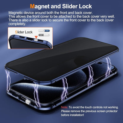 For iPhone 15 Anti-peeping Magnetic Double-sided Tempered Glass Phone Case(Blue) - iPhone 15 Cases by buy2fix | Online Shopping UK | buy2fix