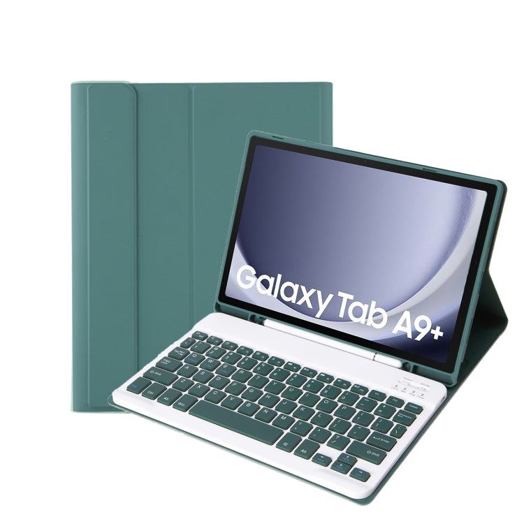 For Samsung Galaxy Tab A9+ X210/X215/X215 A09B Candy Color TPU Bluetooth Keyboard Leather Tablet Case with Pen Holder(Dark Green) - Samsung Keyboard by buy2fix | Online Shopping UK | buy2fix