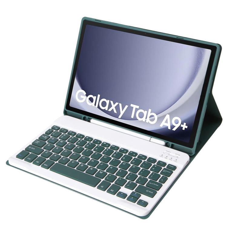 For Samsung Galaxy Tab A9+ X210/X215/X215 A09B Candy Color TPU Bluetooth Keyboard Leather Tablet Case with Pen Holder(Dark Green) - Samsung Keyboard by buy2fix | Online Shopping UK | buy2fix