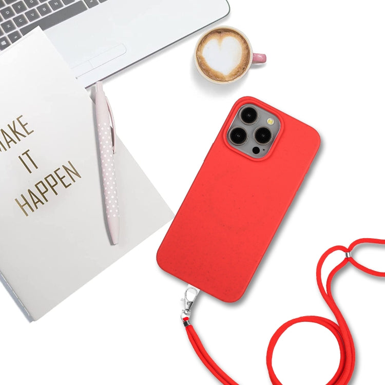 For iPhone 15 Pro Wheat MagSafe Magnetic Straw Material + TPU Phone Case with Lanyard(Red) - iPhone 15 Pro Cases by buy2fix | Online Shopping UK | buy2fix