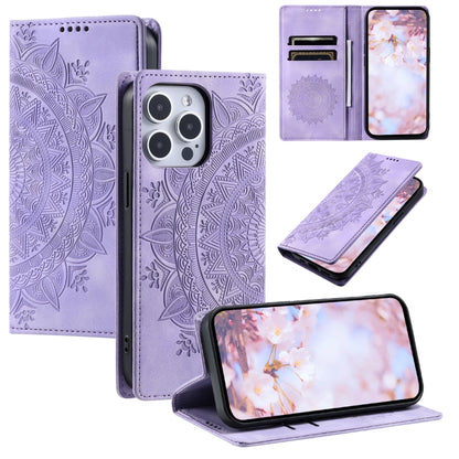 For iPhone 16 Pro Max Totem Embossed Magnetic Leather Phone Case(Purple) - iPhone 16 Pro Max Cases by buy2fix | Online Shopping UK | buy2fix