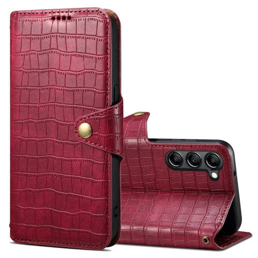 For Samsung Galaxy S24 5G Denior Crocodile Texture Oil Edge Leather Phone Case(Rose Red) - Galaxy S24 5G Cases by Denior | Online Shopping UK | buy2fix