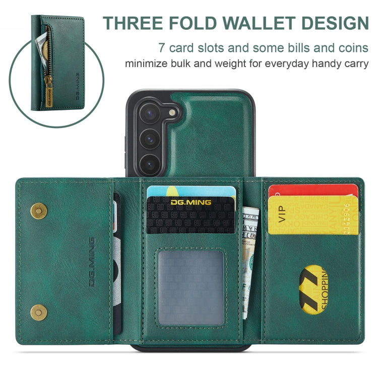 For Samsung Galaxy S23+ DG.MING M5 Series Zip RFID Multi Card Detachable Leather Phone Case(Green) - Galaxy S23+ 5G Cases by DG.MING | Online Shopping UK | buy2fix