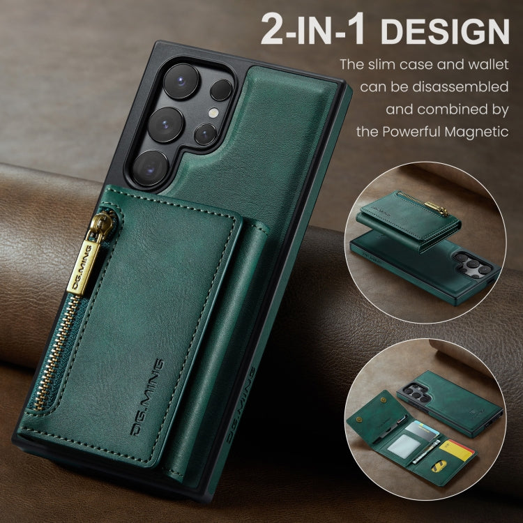 For Samsung Galaxy S24 Ultra 5G DG.MING M5 Series Zip RFID Multi Card Detachable Leather Phone Case(Green) - Galaxy S24 Ultra 5G Cases by DG.MING | Online Shopping UK | buy2fix