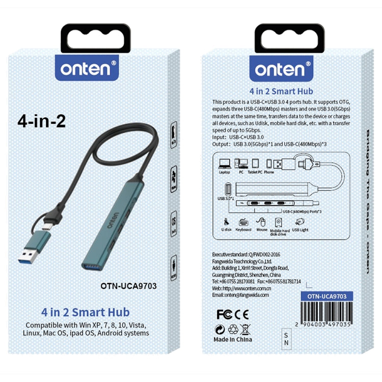 Onten UCA9703 4 in 2 USB 3.0 + Type-C to 3 Type-C + USB HUB Docking Station (Pine Needle Green) - USB 3.0 HUB by Onten | Online Shopping UK | buy2fix