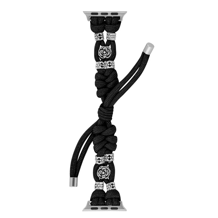 For Apple Watch Ultra 49mm Chrysanthemum Beads Paracord Braided Watch Band(Black) - Watch Bands by buy2fix | Online Shopping UK | buy2fix