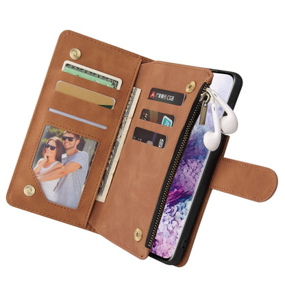 For Samsung Galaxy S21+ 5G Multifunctional Frosted Zipper Wallet Leather Phone Case(Brown) - Galaxy S21+ 5G Cases by buy2fix | Online Shopping UK | buy2fix