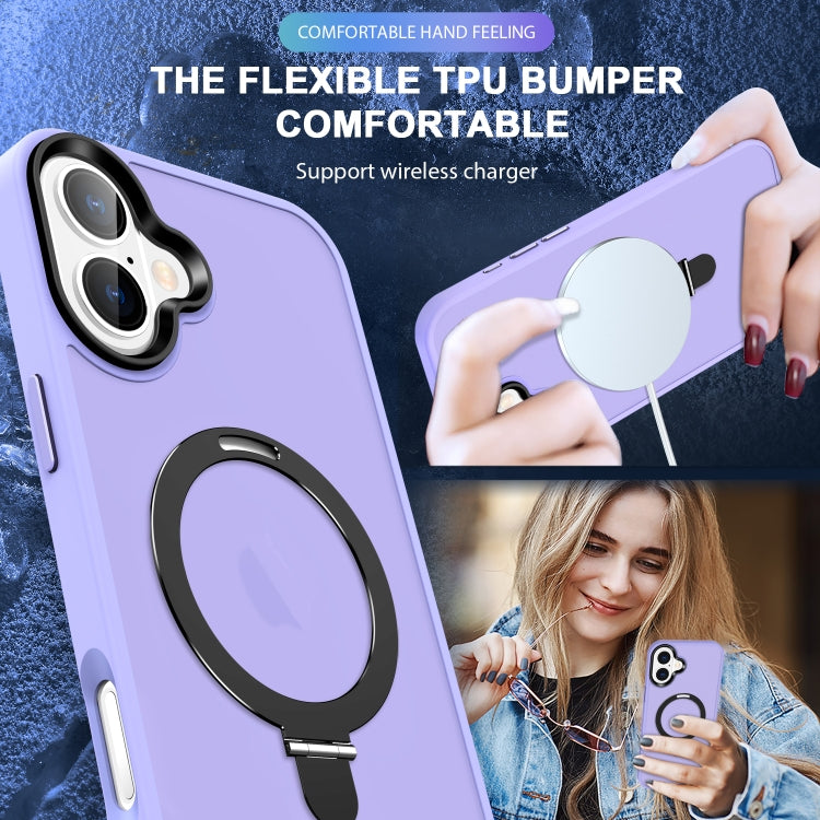 For iPhone 16 Skin-feel MagSafe Holder PC Hybrid TPU Phone Case(Purple) - iPhone 16 Cases by buy2fix | Online Shopping UK | buy2fix