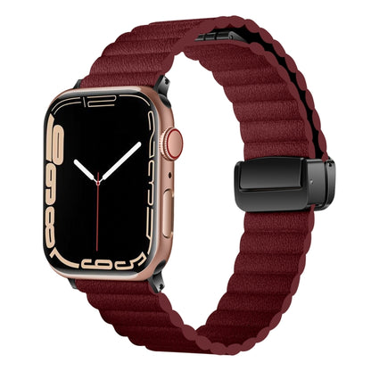 For Apple Watch SE 2023 40mm Water Ripple Magnetic Folding Buckle Watch Band, Style: Bold Version(Wine Red) - Watch Bands by buy2fix | Online Shopping UK | buy2fix