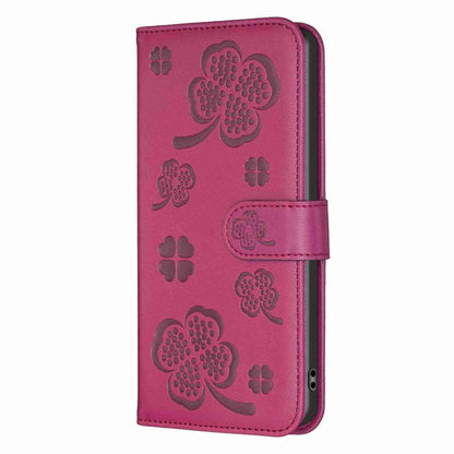 For Xiaomi 13 Lite 5G Four-leaf Embossed Leather Phone Case(Rose Red) - 13 Lite Cases by buy2fix | Online Shopping UK | buy2fix