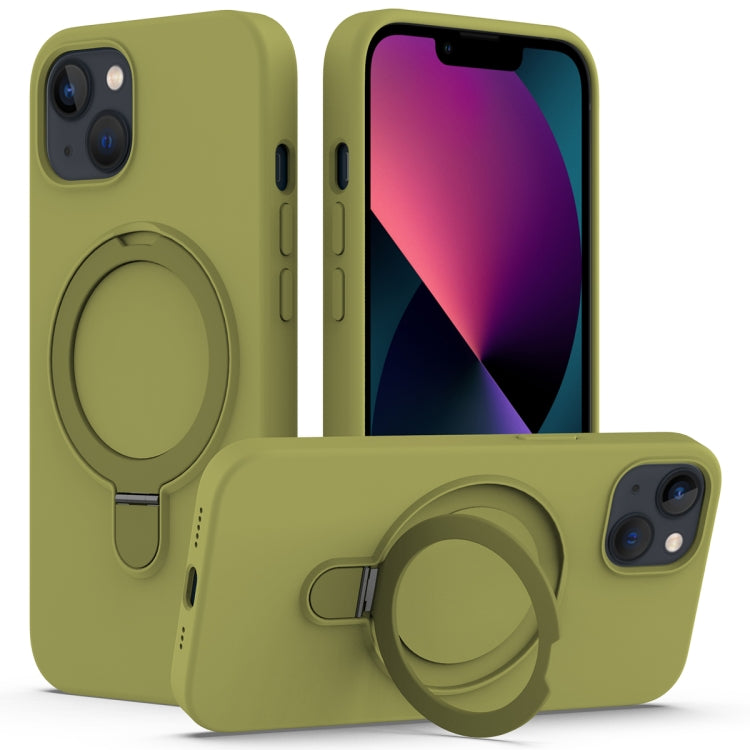 For iPhone 15 Plus MagSafe Magnetic Liquid Silicone Phone Case with Ring Holder(Willow Green) - iPhone 15 Plus Cases by buy2fix | Online Shopping UK | buy2fix