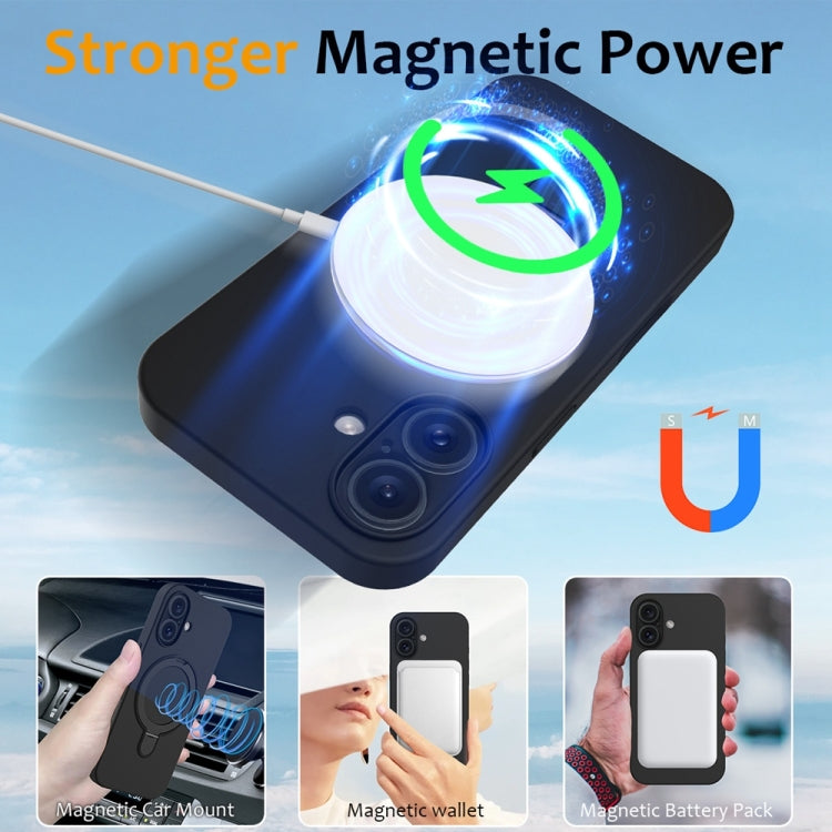 For iPhone 16 Liquid Silicone MagSafe Magnetic Phone Case with Ring Holder(Black) - iPhone 16 Cases by buy2fix | Online Shopping UK | buy2fix