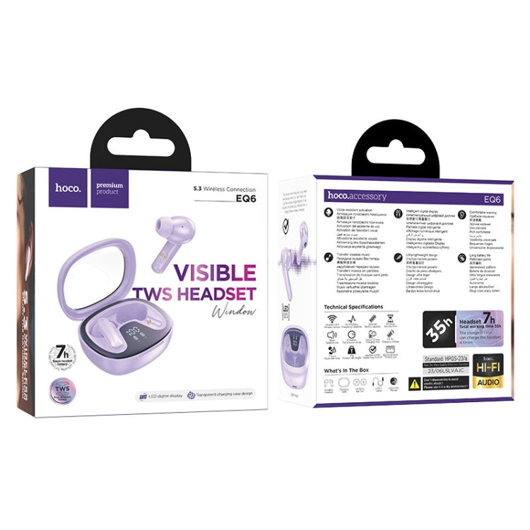 hoco EQ6 True Wireless Bluetooth Earphone(Purple) - Bluetooth Earphone by hoco | Online Shopping UK | buy2fix