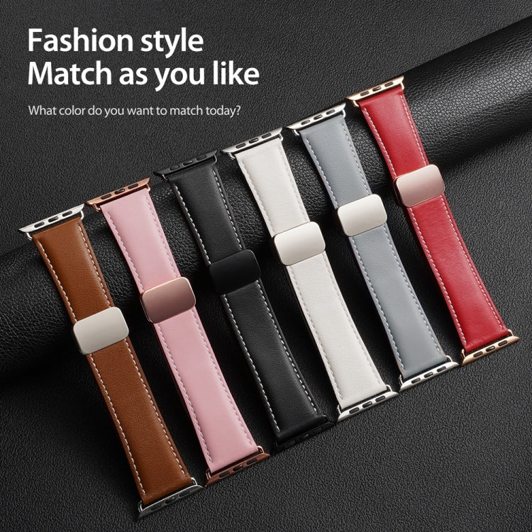 For Apple Watch Ultra 2 49mm DUX DUCIS YA Series Magnetic Buckle Genuine Leather Watch Band(Pink) - Watch Bands by DUX DUCIS | Online Shopping UK | buy2fix