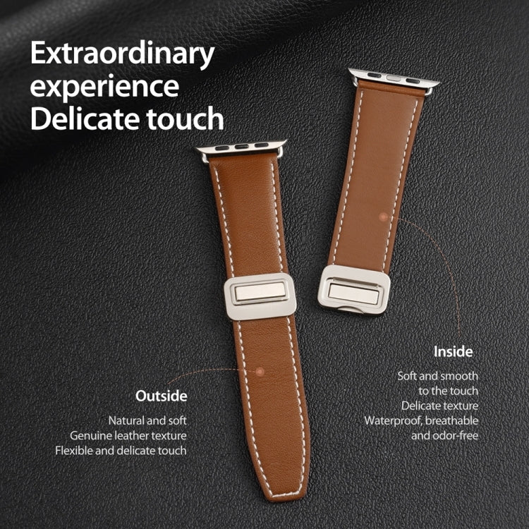 For Apple Watch Series 8 41mm DUX DUCIS YA Series Magnetic Buckle Genuine Leather Watch Band(Brown) - Watch Bands by DUX DUCIS | Online Shopping UK | buy2fix