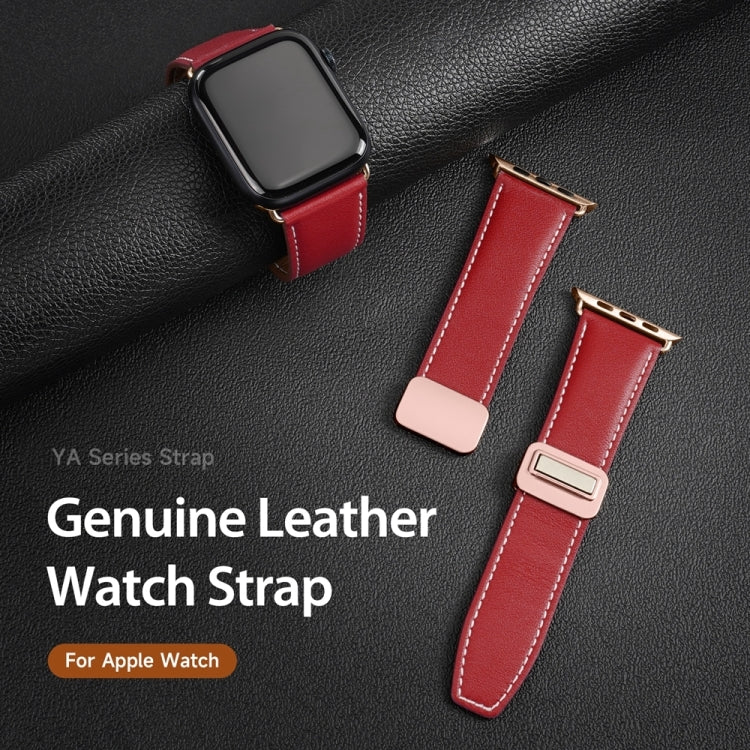 For Apple Watch Series 8 45mm DUX DUCIS YA Series Magnetic Buckle Genuine Leather Watch Band(Red) - Watch Bands by DUX DUCIS | Online Shopping UK | buy2fix