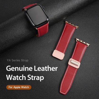 For Apple Watch Series 7 45mm DUX DUCIS YA Series Magnetic Buckle Genuine Leather Watch Band(Red) - Watch Bands by DUX DUCIS | Online Shopping UK | buy2fix