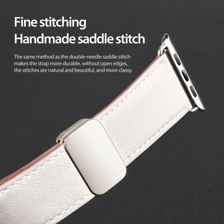 For Apple Watch SE 44mm DUX DUCIS YA Series Magnetic Buckle Genuine Leather Watch Band(White) - Watch Bands by DUX DUCIS | Online Shopping UK | buy2fix