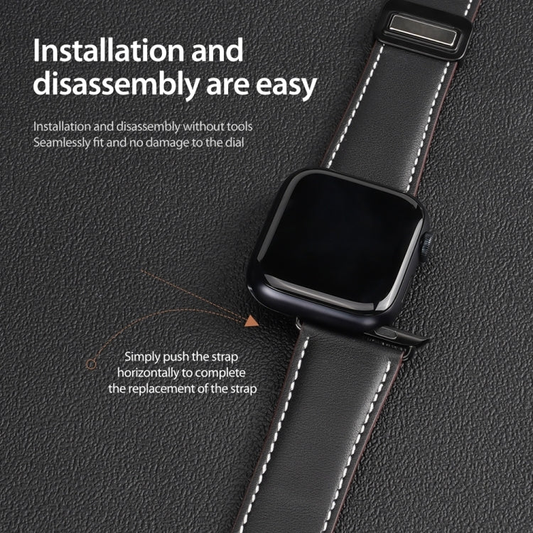 For Apple Watch Series 5 44mm DUX DUCIS YA Series Magnetic Buckle Genuine Leather Watch Band(Black) - Watch Bands by DUX DUCIS | Online Shopping UK | buy2fix