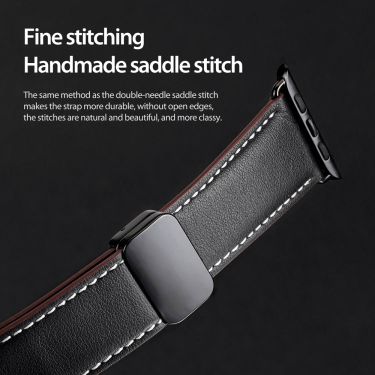 For Apple Watch Series 3 38mm DUX DUCIS YA Series Magnetic Buckle Genuine Leather Watch Band(Black) - Watch Bands by DUX DUCIS | Online Shopping UK | buy2fix