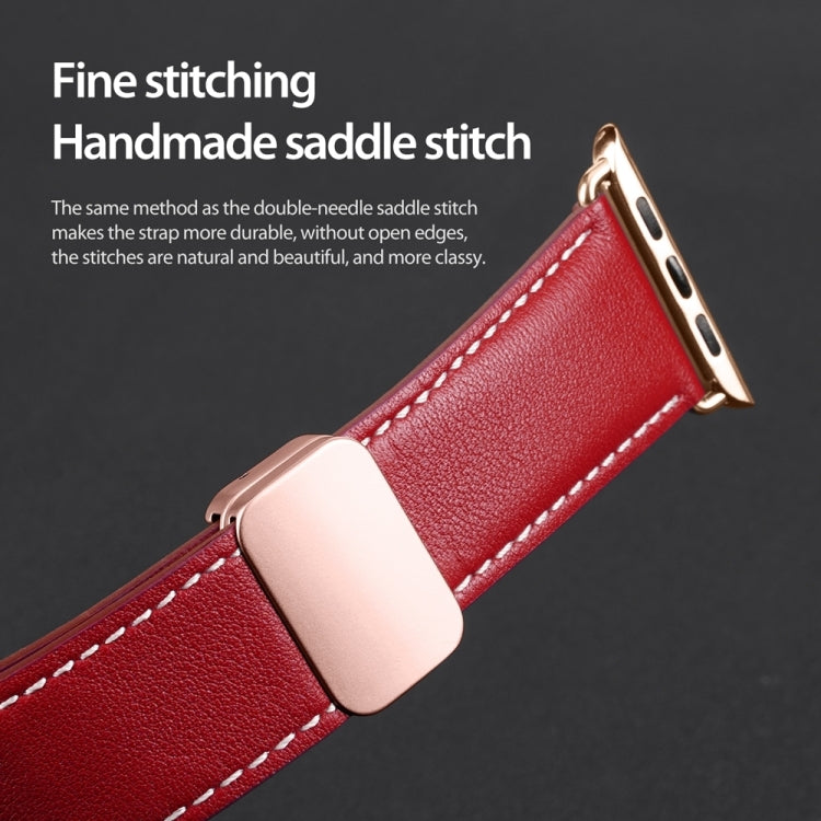 For Apple Watch 42mm DUX DUCIS YA Series Magnetic Buckle Genuine Leather Watch Band(Red) - Watch Bands by DUX DUCIS | Online Shopping UK | buy2fix