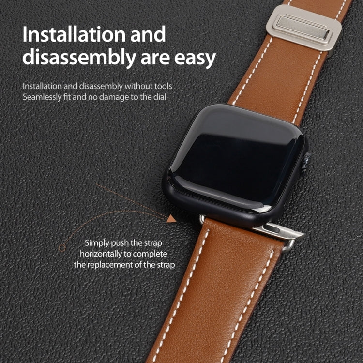 For Apple Watch 38mm DUX DUCIS YA Series Magnetic Buckle Genuine Leather Watch Band(Brown) - Watch Bands by DUX DUCIS | Online Shopping UK | buy2fix