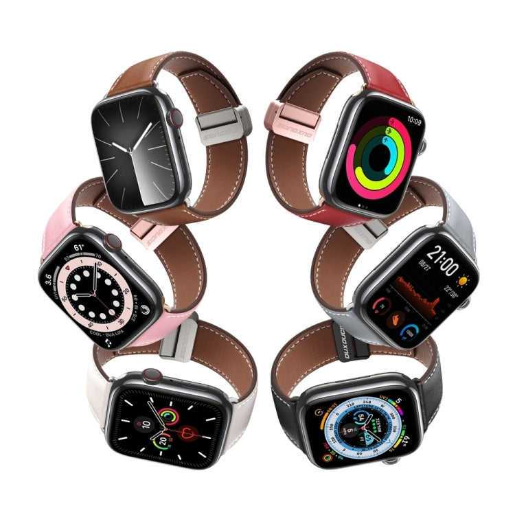 For Apple Watch Series 9 41mm DUX DUCIS YA Series Magnetic Buckle Genuine Leather Watch Band(Pink) - Watch Bands by DUX DUCIS | Online Shopping UK | buy2fix