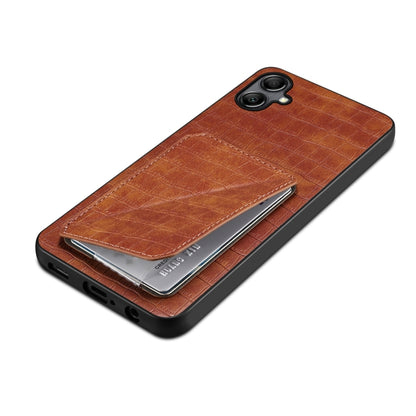 For Samsung Galaxy A24 4G Denior Imitation Crocodile Leather Back Phone Case with Holder(Brown) - Galaxy Phone Cases by Denior | Online Shopping UK | buy2fix