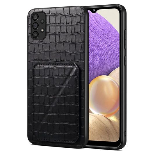 For Samsung Galaxy A32 5G Denior Imitation Crocodile Leather Back Phone Case with Holder(Black) - Galaxy Phone Cases by Denior | Online Shopping UK | buy2fix