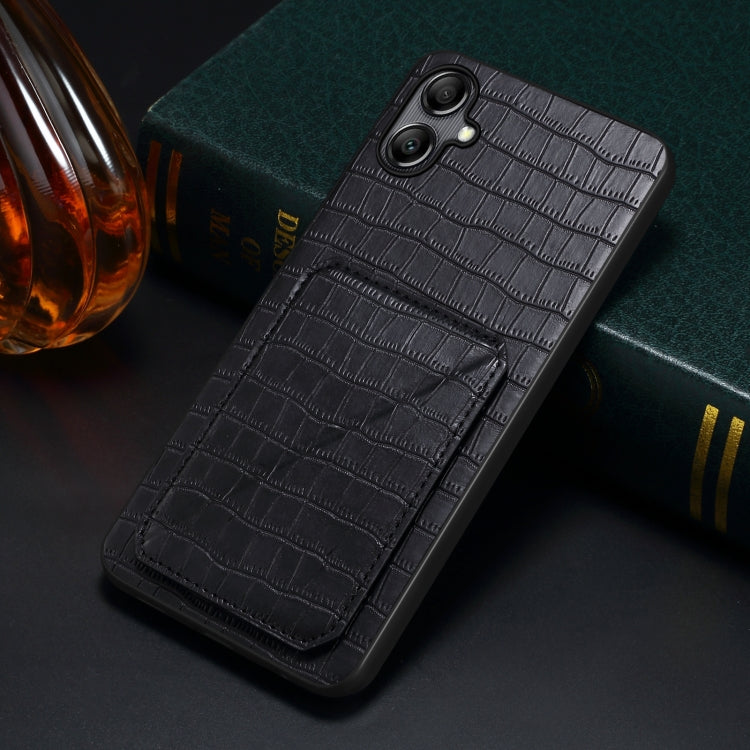 For Samsung Galaxy A33 Denior Imitation Crocodile Leather Back Phone Case with Holder(Black) - Galaxy Phone Cases by Denior | Online Shopping UK | buy2fix