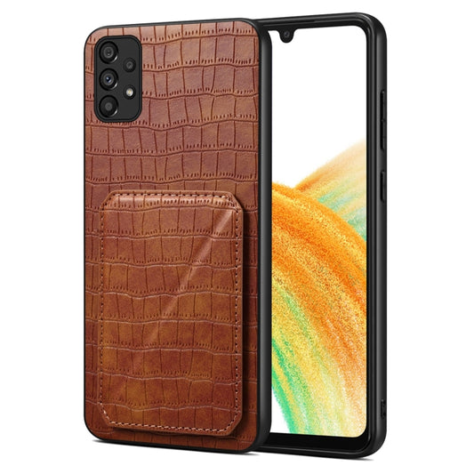 For Samsung Galaxy A33 Denior Imitation Crocodile Leather Back Phone Case with Holder(Brown) - Galaxy Phone Cases by Denior | Online Shopping UK | buy2fix