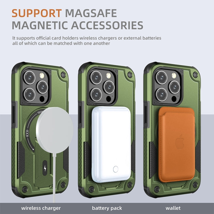 For iPhone 15 Pro MagSafe Holder Armor PC Hybrid TPU Phone Case(Army Green) - iPhone 15 Pro Cases by buy2fix | Online Shopping UK | buy2fix