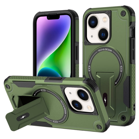 For iPhone 14 Plus MagSafe Holder Armor PC Hybrid TPU Phone Case(Army Green) - iPhone 14 Plus Cases by buy2fix | Online Shopping UK | buy2fix