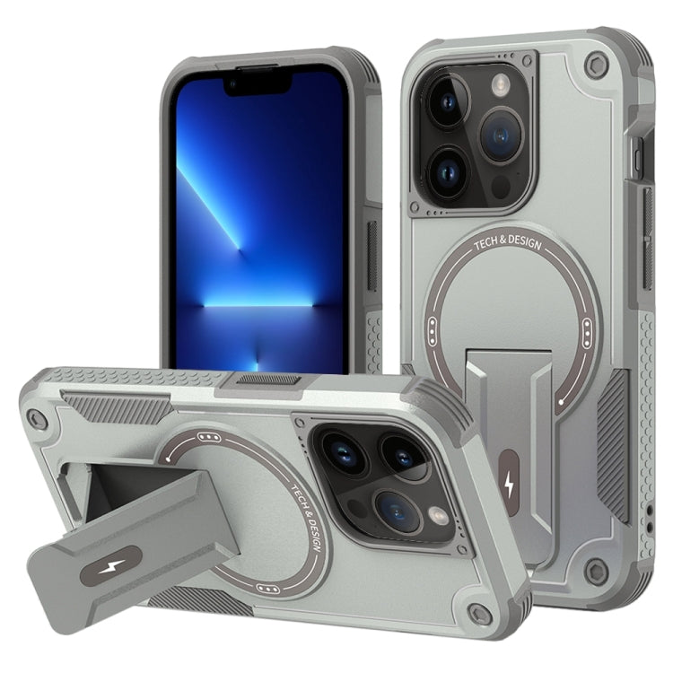 For iPhone 13 Pro MagSafe Holder Armor PC Hybrid TPU Phone Case(Grey) - iPhone 13 Pro Cases by buy2fix | Online Shopping UK | buy2fix