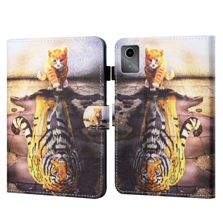 For Lenovo Tab M11/ Xiaoxin Pad 11 2024 Coloured Drawing Stitching Smart Leather Tablet Case(Cat and Tiger) - Lenovo by buy2fix | Online Shopping UK | buy2fix