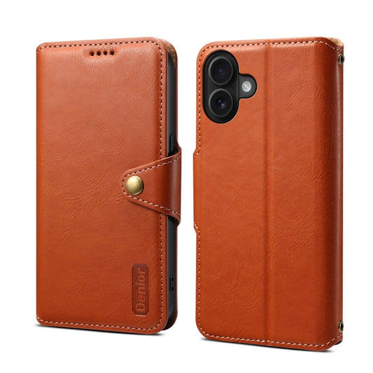 For iPhone 16 Plus Denior Cowhide Texture Wallet Style Leather Phone Case(Brown) - iPhone 16 Plus Cases by Denior | Online Shopping UK | buy2fix