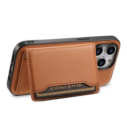 For iPhone 12 Pro Denior Cowhide Texture Leather MagSafe Detachable Wallet Phone Case(Khaki) - iPhone 12 / 12 Pro Cases by Denior | Online Shopping UK | buy2fix