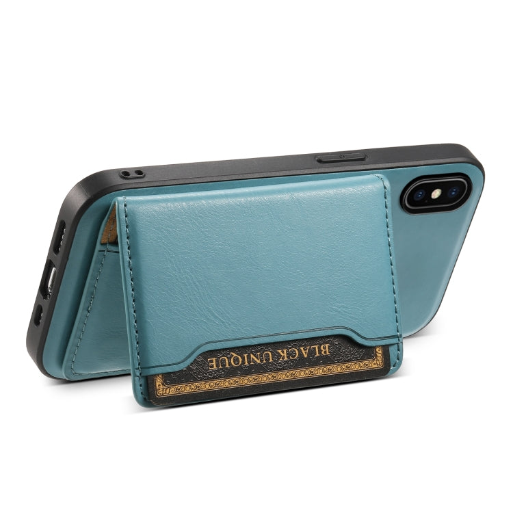 For iPhone X / XS Denior Cowhide Texture Leather MagSafe Detachable Wallet Phone Case(Blue) - More iPhone Cases by Denior | Online Shopping UK | buy2fix