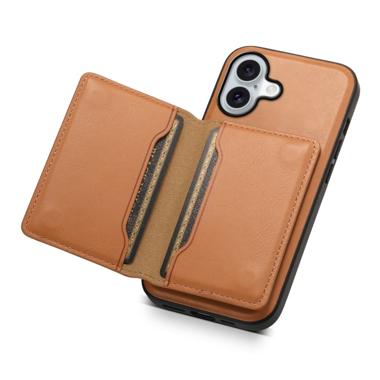 For iPhone 16 Denior Cowhide Texture Leather MagSafe Detachable Wallet Phone Case(Khaki) - iPhone 16 Cases by Denior | Online Shopping UK | buy2fix