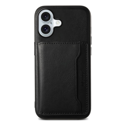 For iPhone 16 Plus Denior Cowhide Texture Leather MagSafe Detachable Wallet Phone Case(Black) - iPhone 16 Plus Cases by Denior | Online Shopping UK | buy2fix