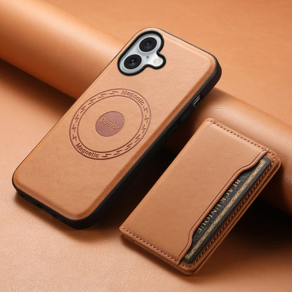 For iPhone 16 Plus Denior Cowhide Texture Leather MagSafe Detachable Wallet Phone Case(Khaki) - iPhone 16 Plus Cases by Denior | Online Shopping UK | buy2fix