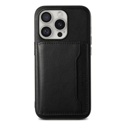 For iPhone 16 Pro Denior Cowhide Texture Leather MagSafe Detachable Wallet Phone Case(Black) - iPhone 16 Pro Cases by Denior | Online Shopping UK | buy2fix