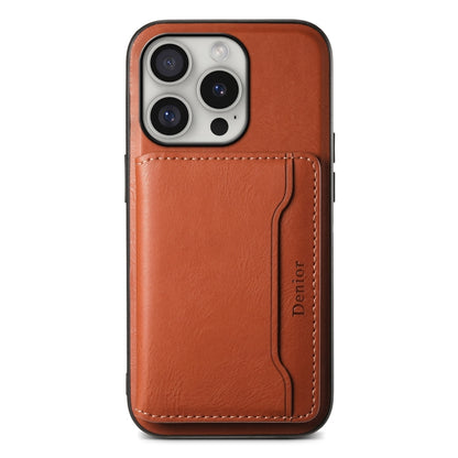 For iPhone 16 Pro Denior Cowhide Texture Leather MagSafe Detachable Wallet Phone Case(Brown) - iPhone 16 Pro Cases by Denior | Online Shopping UK | buy2fix