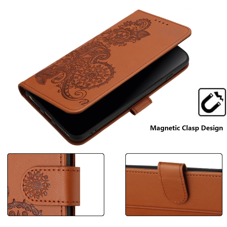 For Xiaomi Redmi K70 Datura Flower Embossed Flip Leather Phone Case(Brown) - K70 Cases by buy2fix | Online Shopping UK | buy2fix